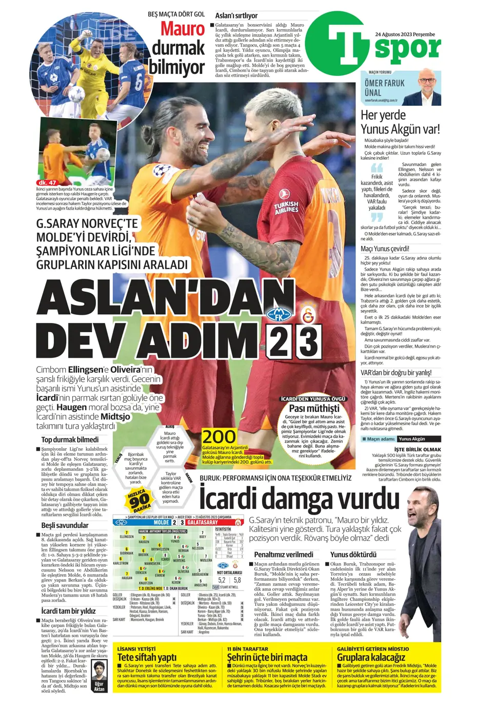 "İyi ki varsın Mauro Icardi" | Sporun manşetleri (24 Ağustos 2023) - 40