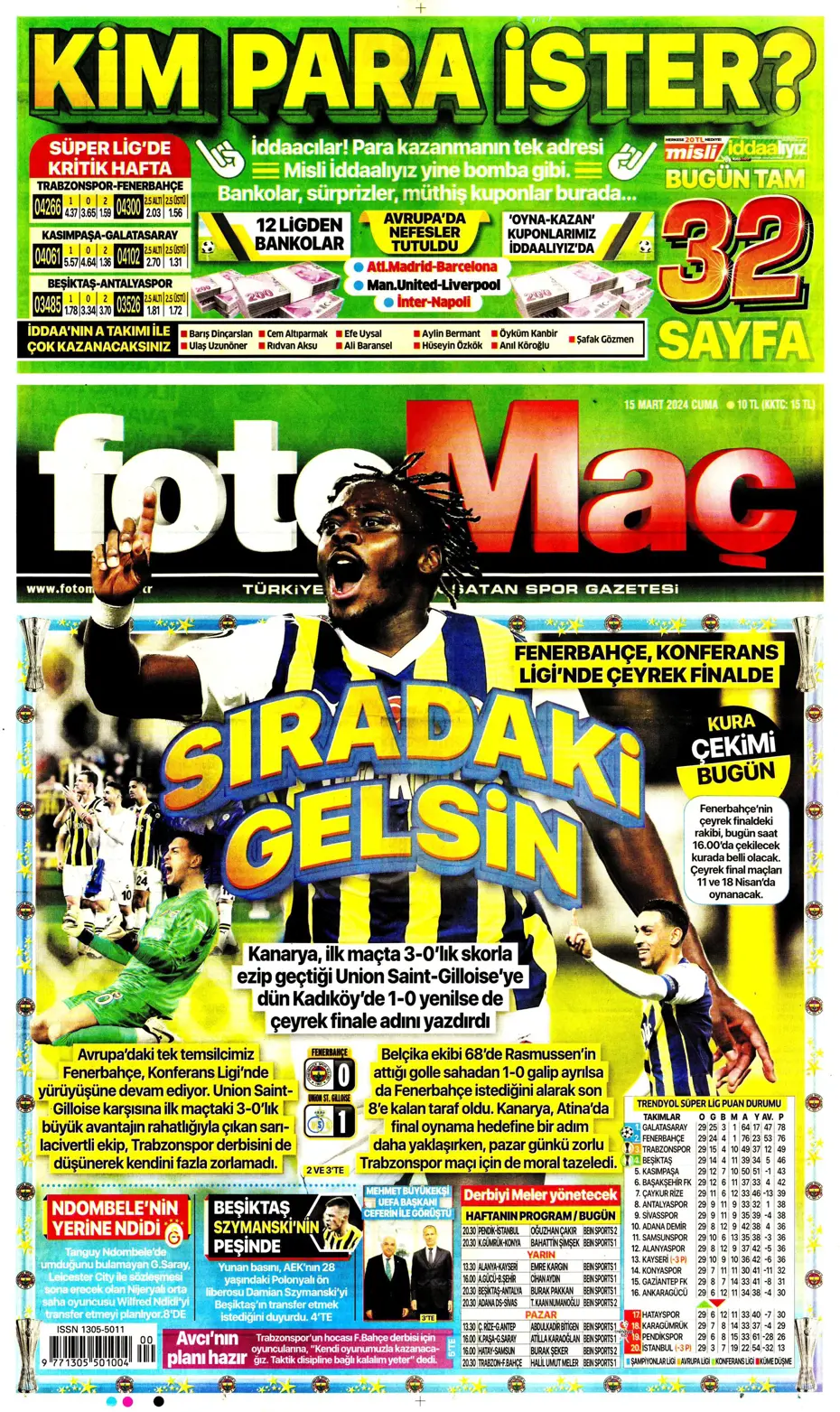 "Atina'ya 4 kaldı" | Sporun manşetleri (15 Mart 2024) - 8