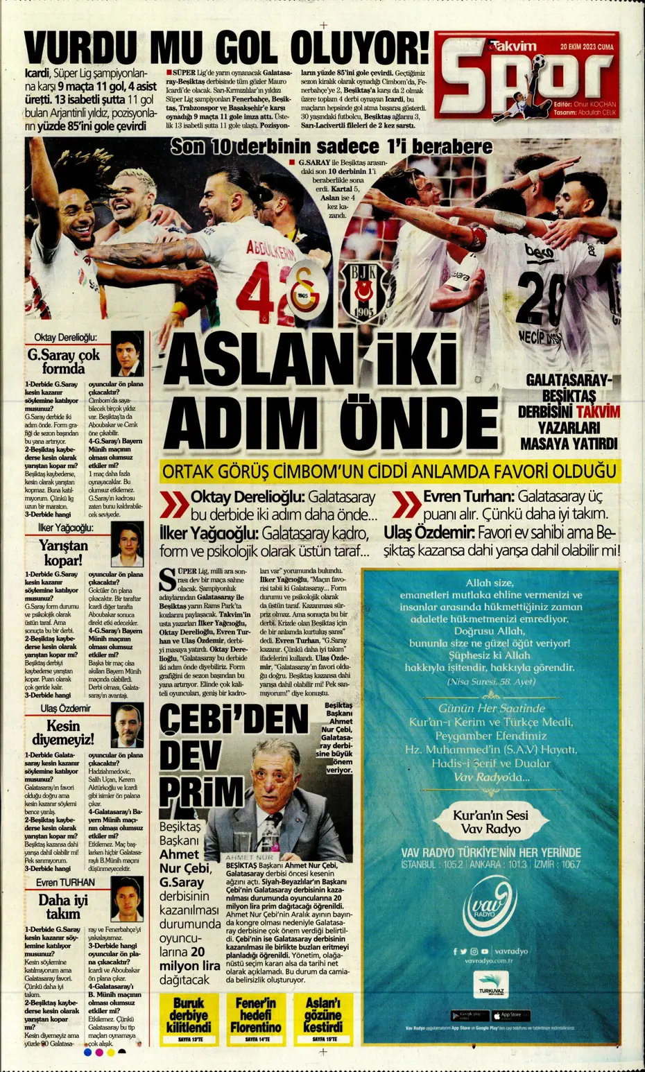 "Derbinin kilidini açacak anahtarlar" | Sporun manşetleri (20 Ekim 2023) - 33
