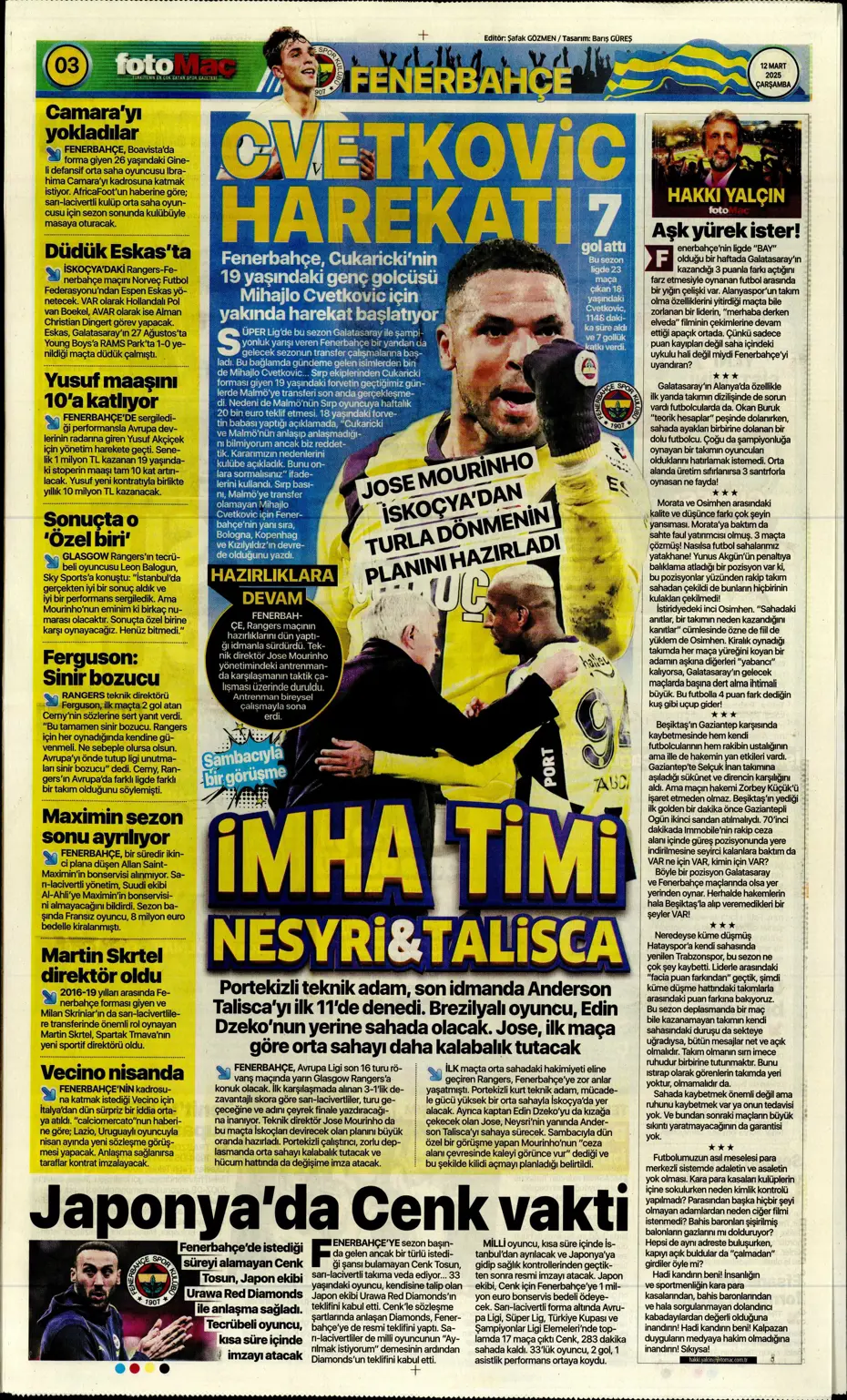 "Mourinho'nun Rangers stratejisi" | Sporun manşetleri - 13