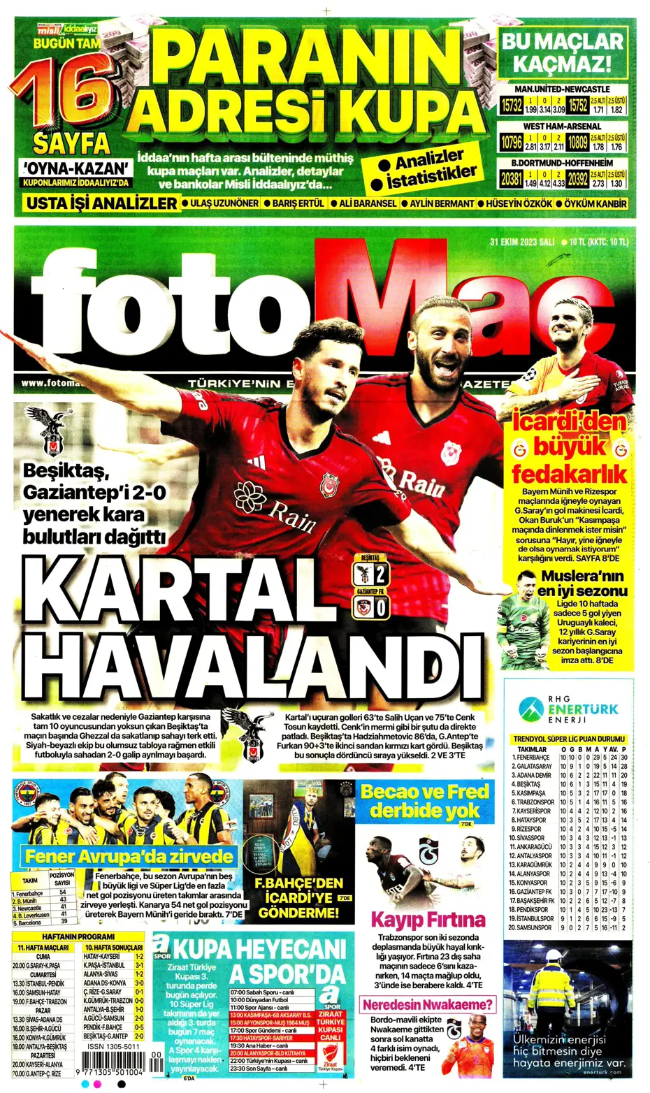 "Ne Bayern ne Barça en büyük Kanarya" | Sporun manşetleri (31 Ekim 2023) - 10