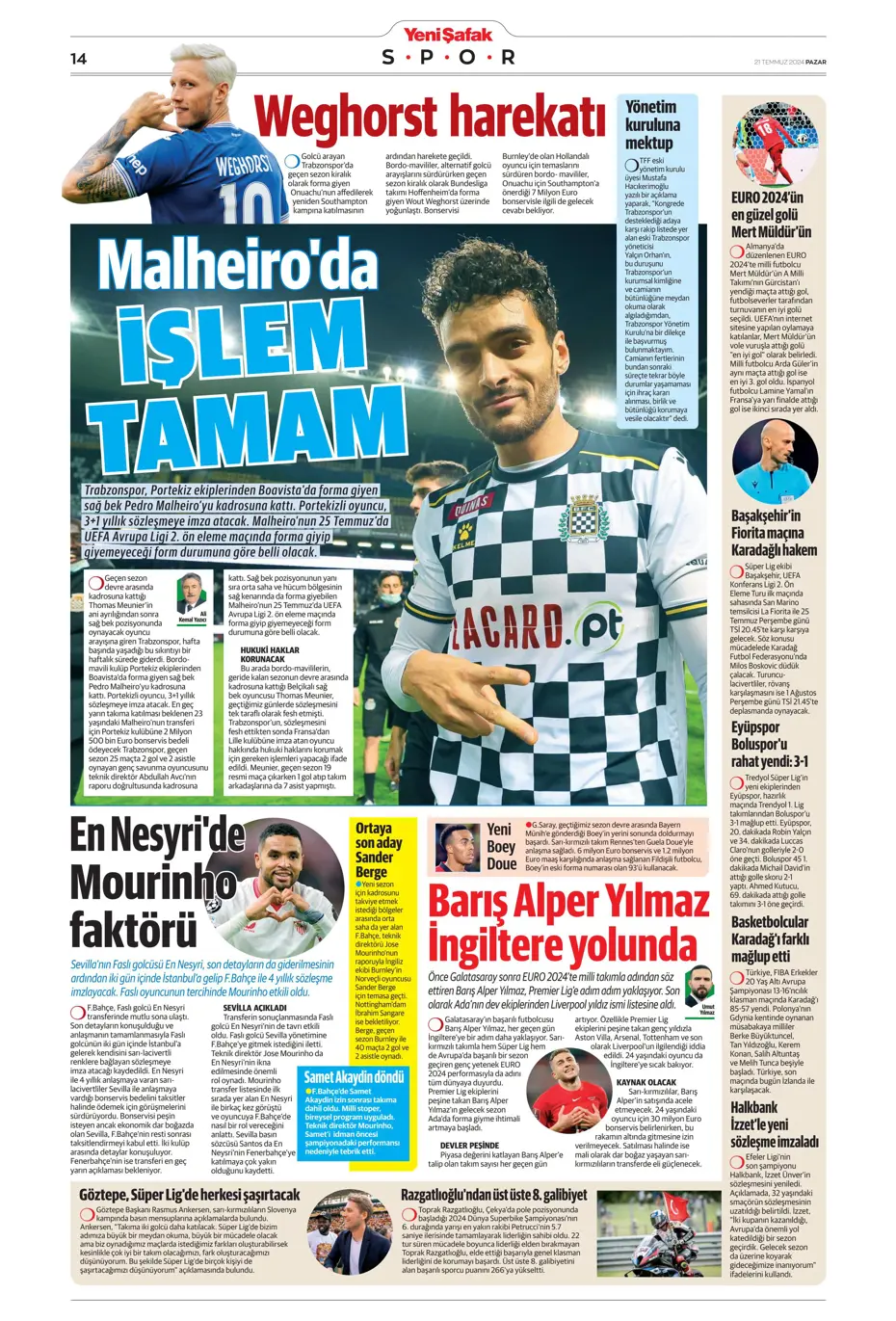 "Fenerbahçe'den Berge hamlesi" | Sporun Manşetleri (21 Temmuz 2024) - 36 "Fenerbahçe'den Berge hamlesi" | Sporun Manşetleri (21 Temmuz 2024) - 36