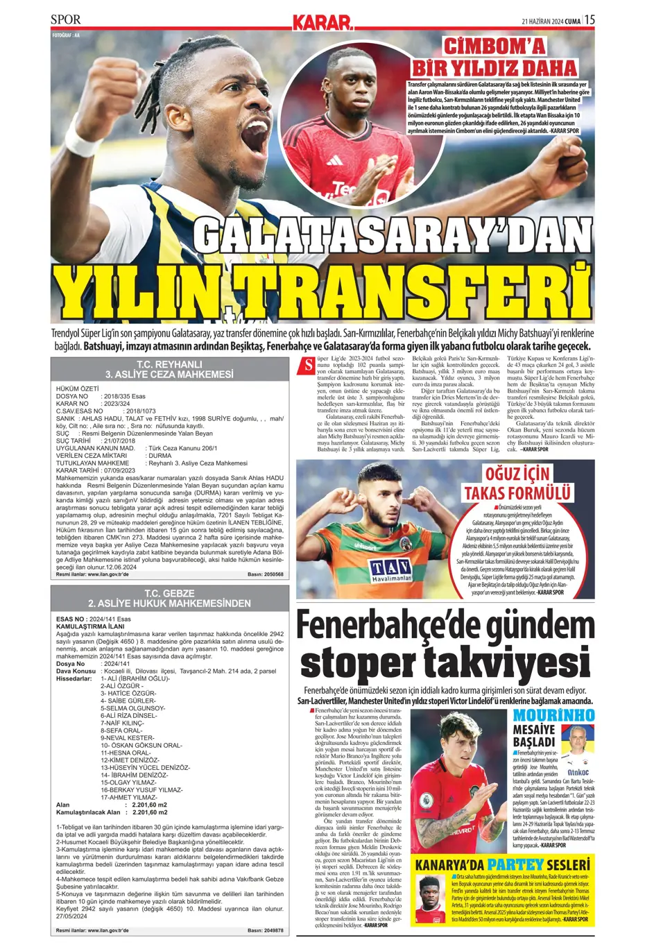 "Bir yıl daha G.Saray'dayım" | Sporun manşetleri (21 Haziran 2024) - 21 "Bir yıl daha G.Saray'dayım" | Sporun manşetleri (21 Haziran 2024) - 21