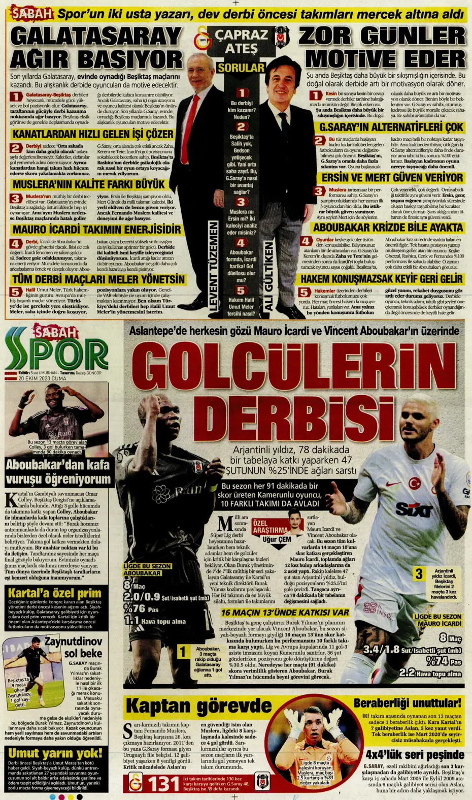 "Derbinin kilidini açacak anahtarlar" | Sporun manşetleri (20 Ekim 2023) - 25