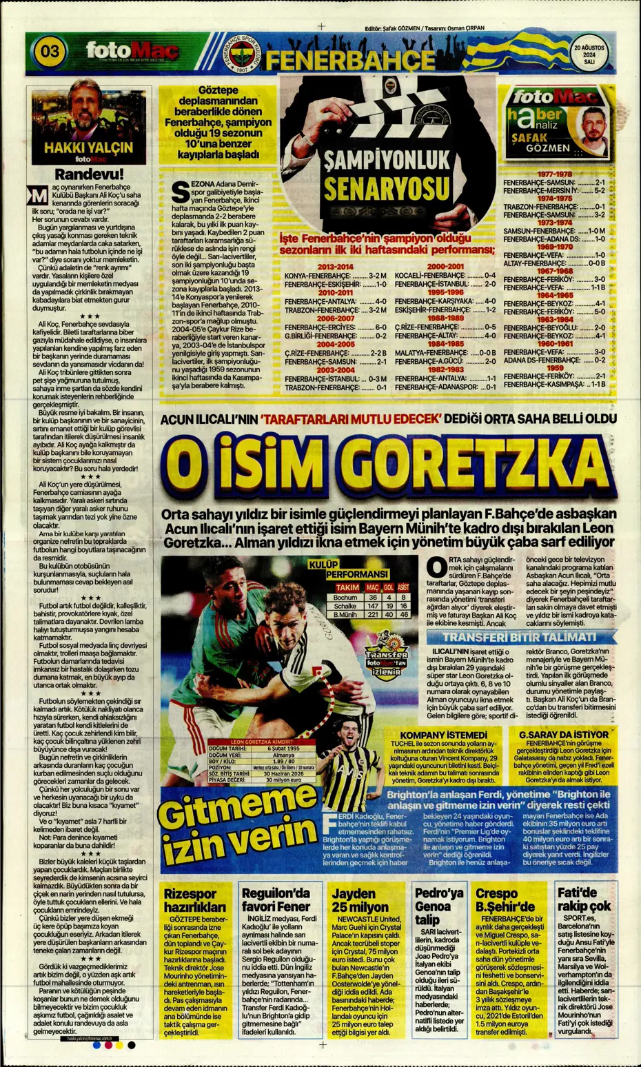 "Fenerbahçe'de değişim zamanı" | Sporun manşetleri (20 Ağustos 2024) - 9