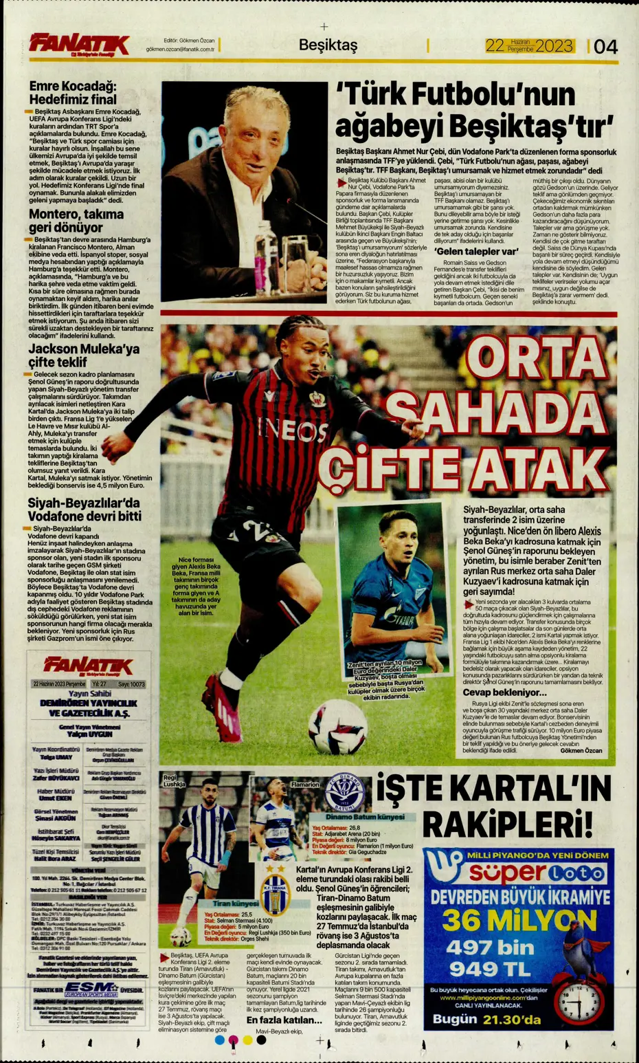 "Aslan'a süper golcü" | Sporun manşetleri (22 Haziran 2023) - 2