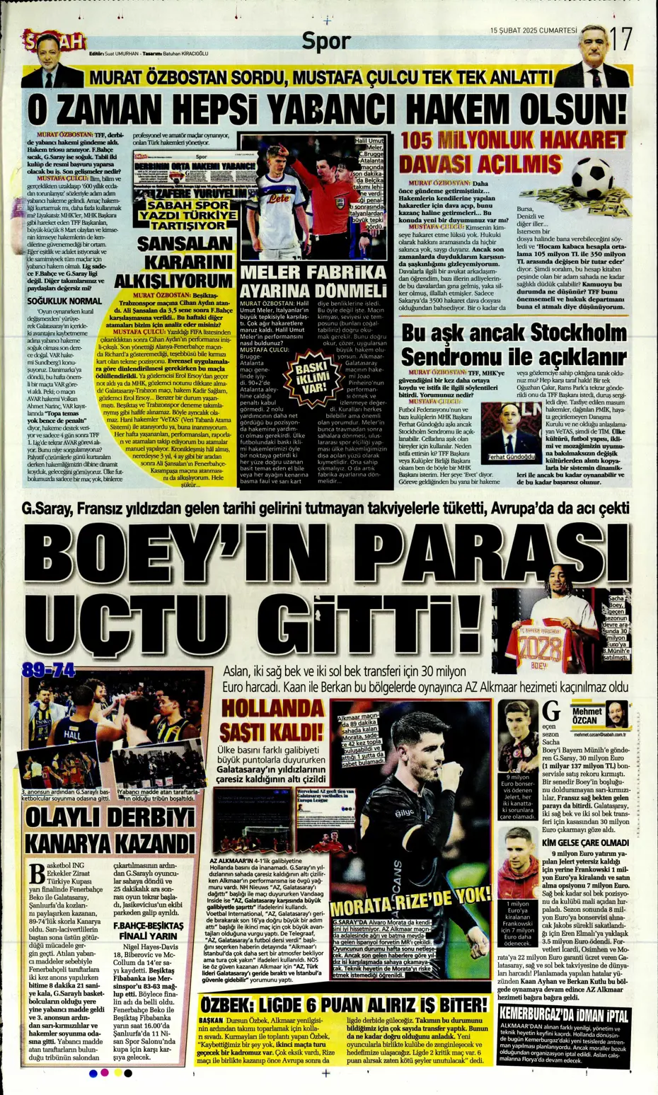 "Cimbom'da OHAL ilanı" | Sporun manşetleri (15 Şubat 2025) - 30