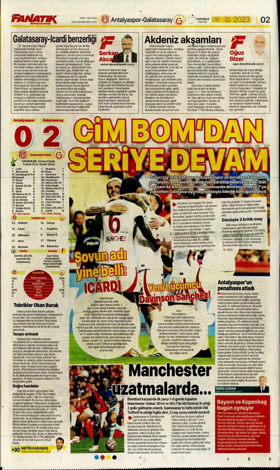 "Bjelica gidiyor, Avcı geliyor" | Sporun manşetleri (8 Ekim 2023) - 6