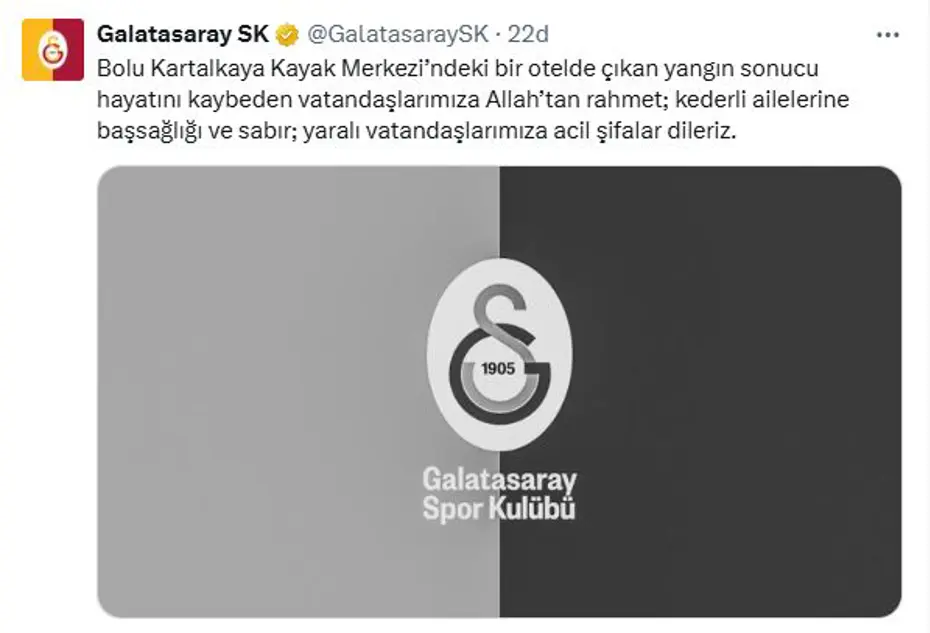 Spor kulüpleri, Kartalkaya'daki yangında hayatını kaybeden vatandaşlar için başsağlığı mesajı yayımladı - 4