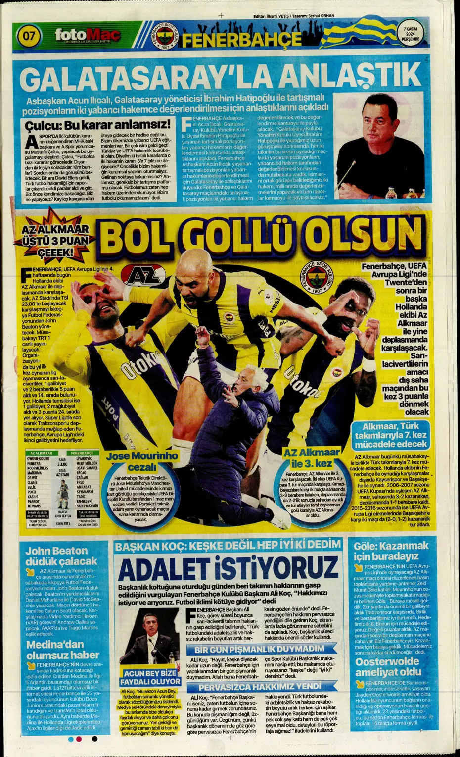 "Fenerbahçe'den Boca Juniors'a rest" | Sporun manşetleri (7 Kasım 2024) - 11