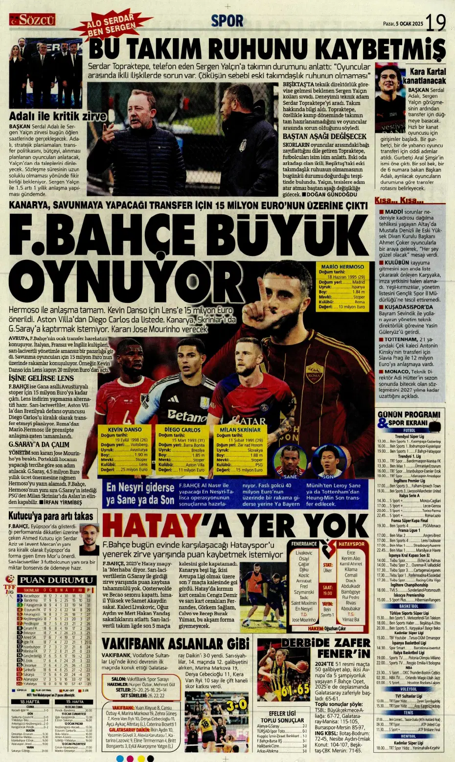 "31 milyon euroluk stoper Fenerbahçe'ye" | Sporun manşetleri - 23