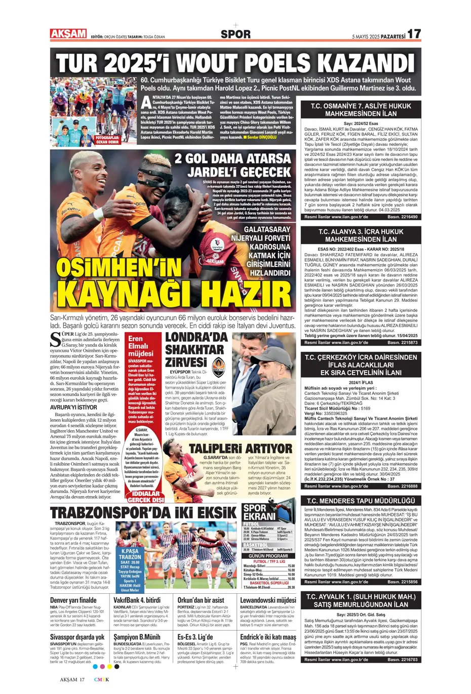 "Hayallere Kartal pençesi" | Sporun manşetleri - 5