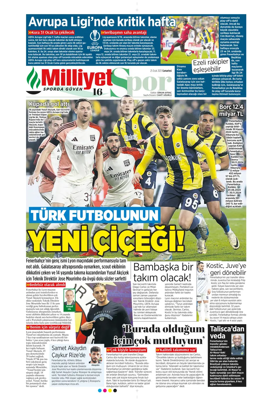 "UEFA bizi birbirimize düşürecek!" | Sporun manşetleri (25 Ocak 2025) - 24