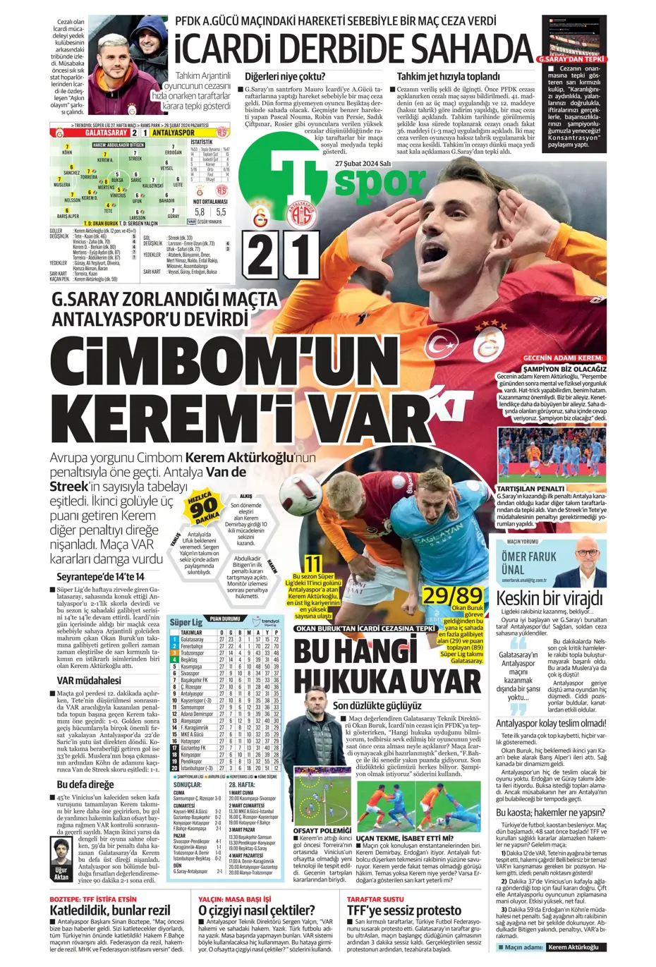 "Icardi'ye selam, zirvede devam" | Sporun manşetleri (27 Şubat 2024) - 36 "Icardi'ye selam, zirvede devam" | Sporun manşetleri (27 Şubat 2024) - 36