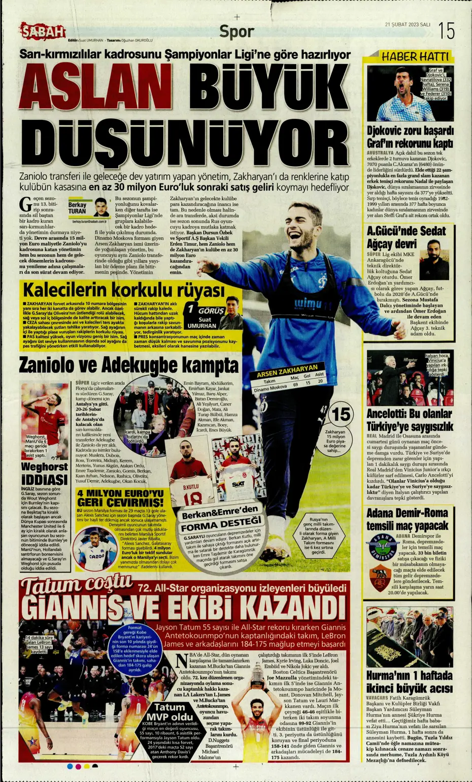 "Fener düğmeye bastı" - Gazete manşetleri (21 Şubat 2023) - 23