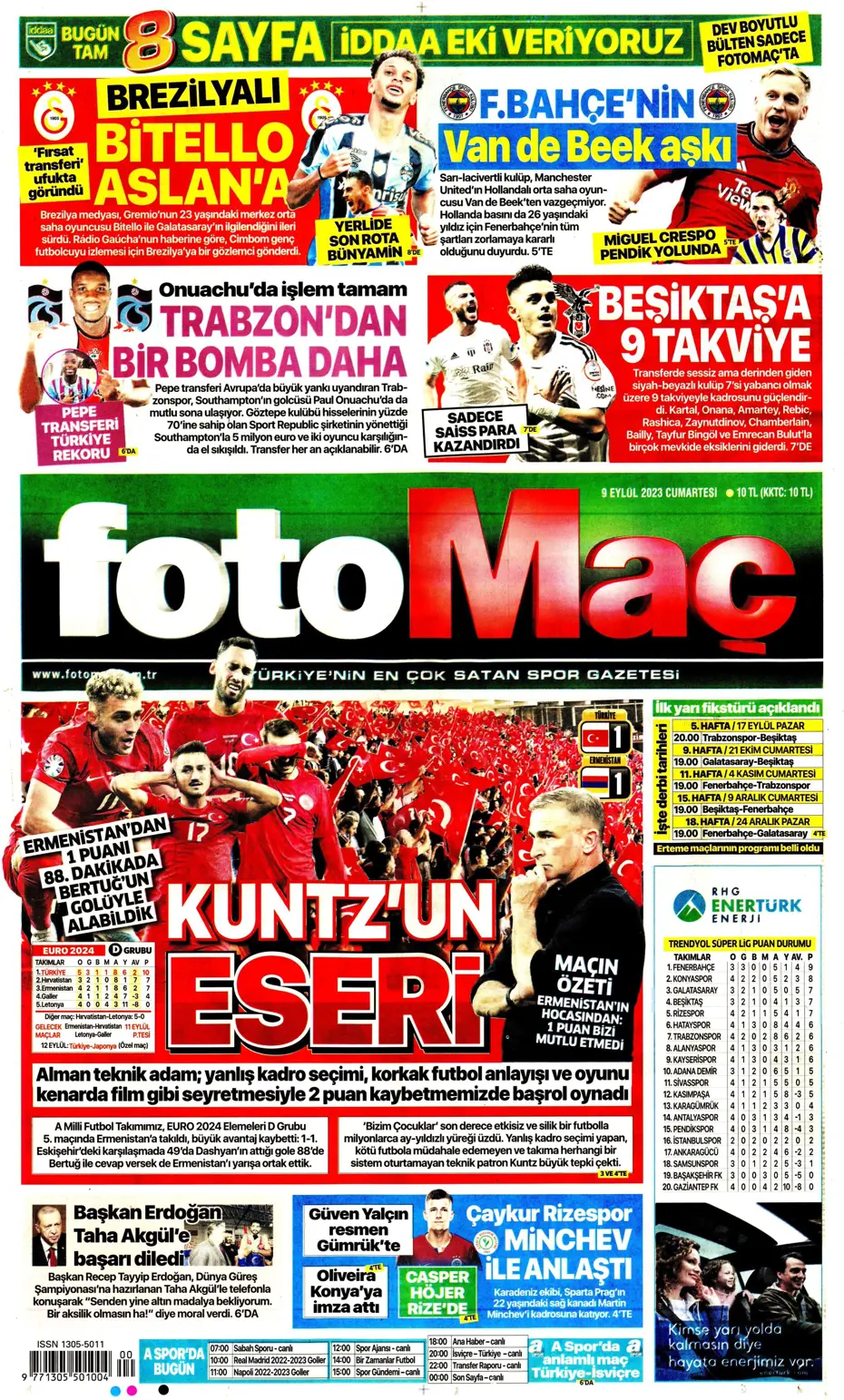 "Kuntz'un eseri" | Sporun manşetleri (9 Eylül 2023) - 13