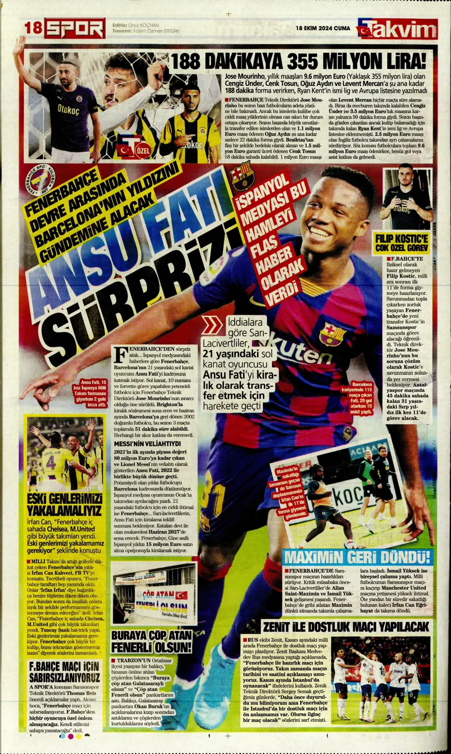 "Fenerbahçe'ye 1 milyar euroluk bomba" | Sporun manşetleri (18 Ekim 2024) - 34