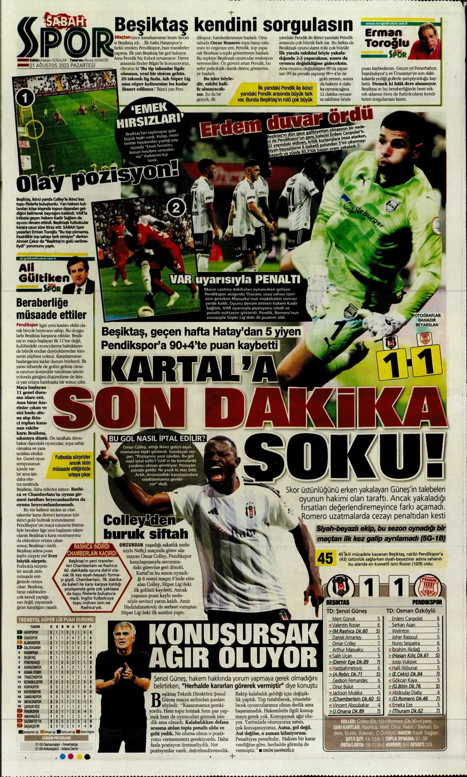 "Kara Kartal'a 90+4'te şok" | Sporun manşetleri (21 Ağustos 2023) - 31
