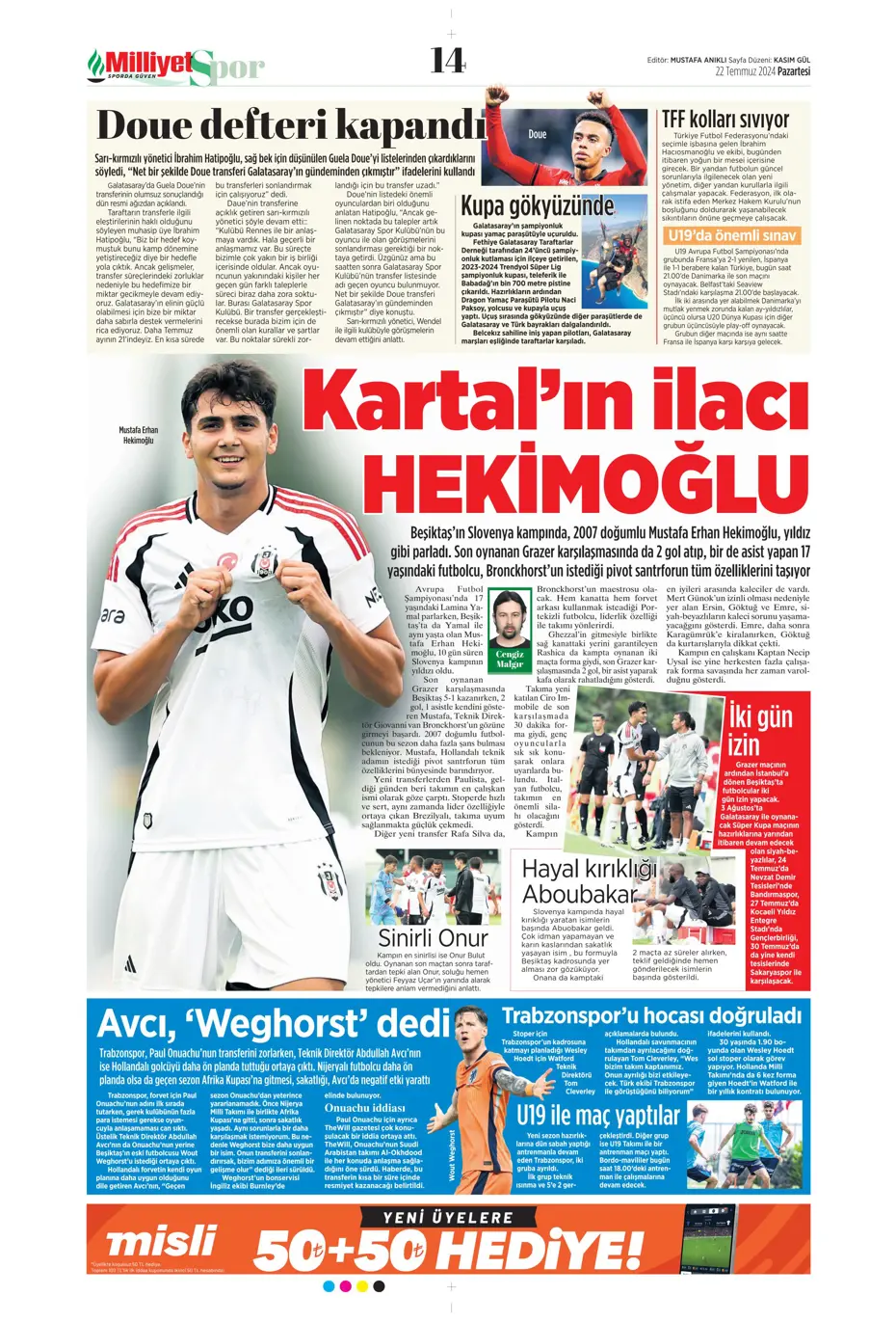 "Kara Kartal'a Asensio müjdesi" | Sporun manşetleri (22 Temmuz 2024) - 14