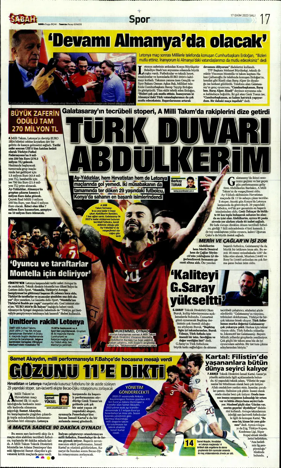 "Türk duvarı Abdülkerim Bardakcı" | Sporun manşetleri (17 Ekim 2023) - 30 "Türk duvarı Abdülkerim Bardakcı" | Sporun manşetleri (17 Ekim 2023) - 30