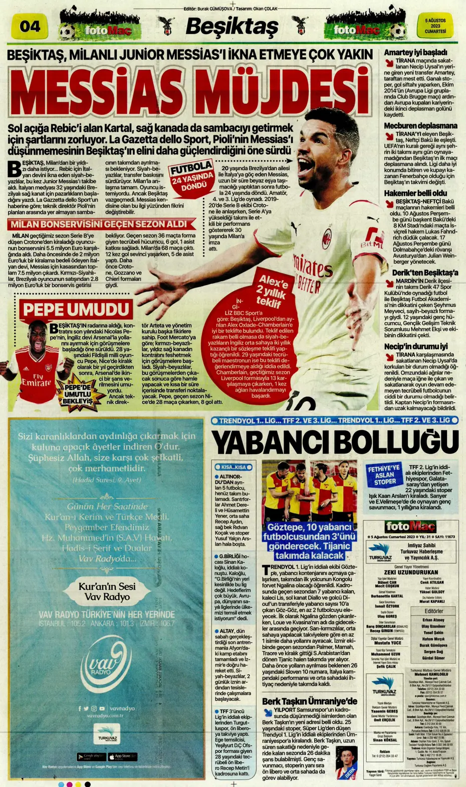 "Fener'e yıldız yağmuru" | Sporun Manşetleri (5 Ağustos 2023) - 11