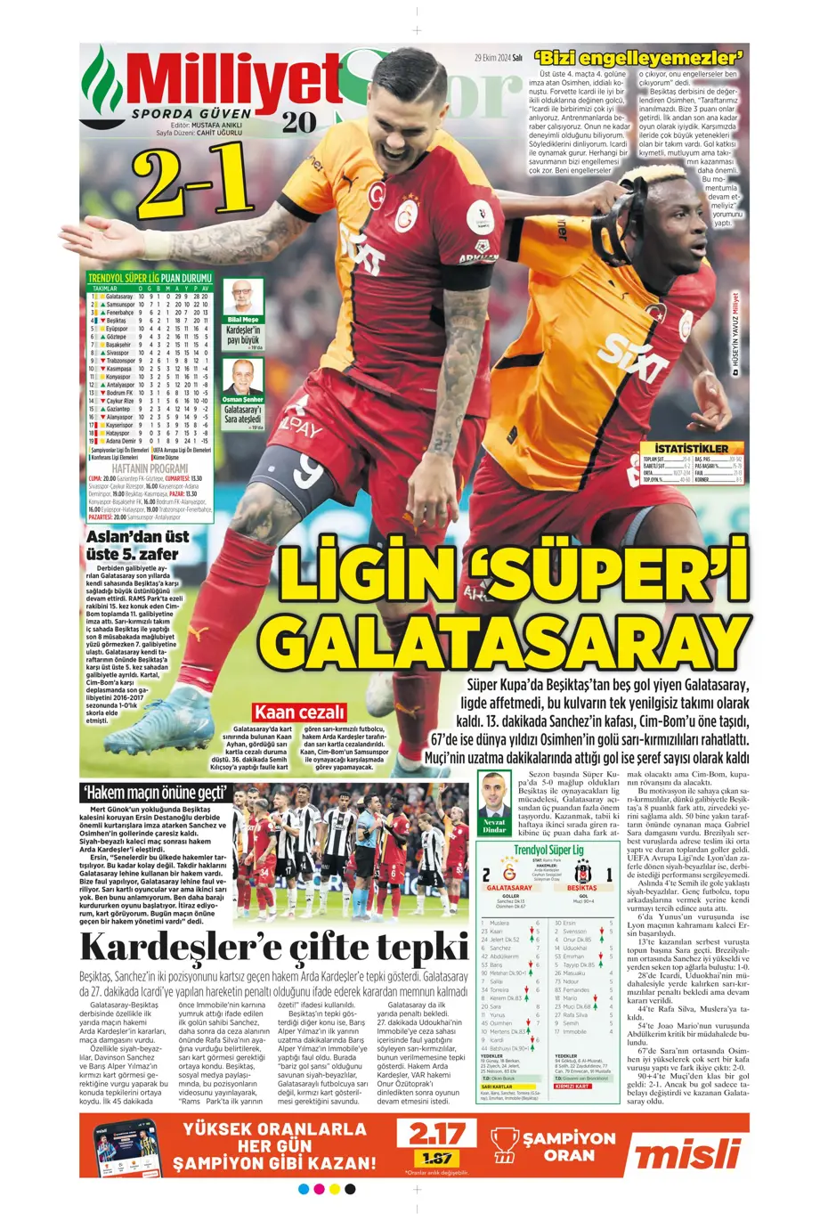 "Cimbom zirvede tek başına" | Sporun manşetleri (29 Ekim 2024) - 29 "Cimbom zirvede tek başına" | Sporun manşetleri (29 Ekim 2024) - 29