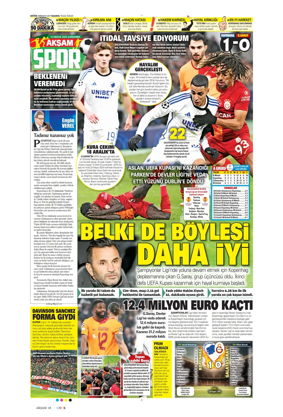 "Aslan'ın yeni yeri Avrupa Ligi" | Sporun manşetleri (13 Aralık 2023) - 2
