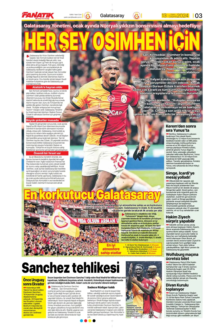 "Mario Branco'dan Fenerbahçe'ye 3 yıldız" | Sporun manşetleri - 5