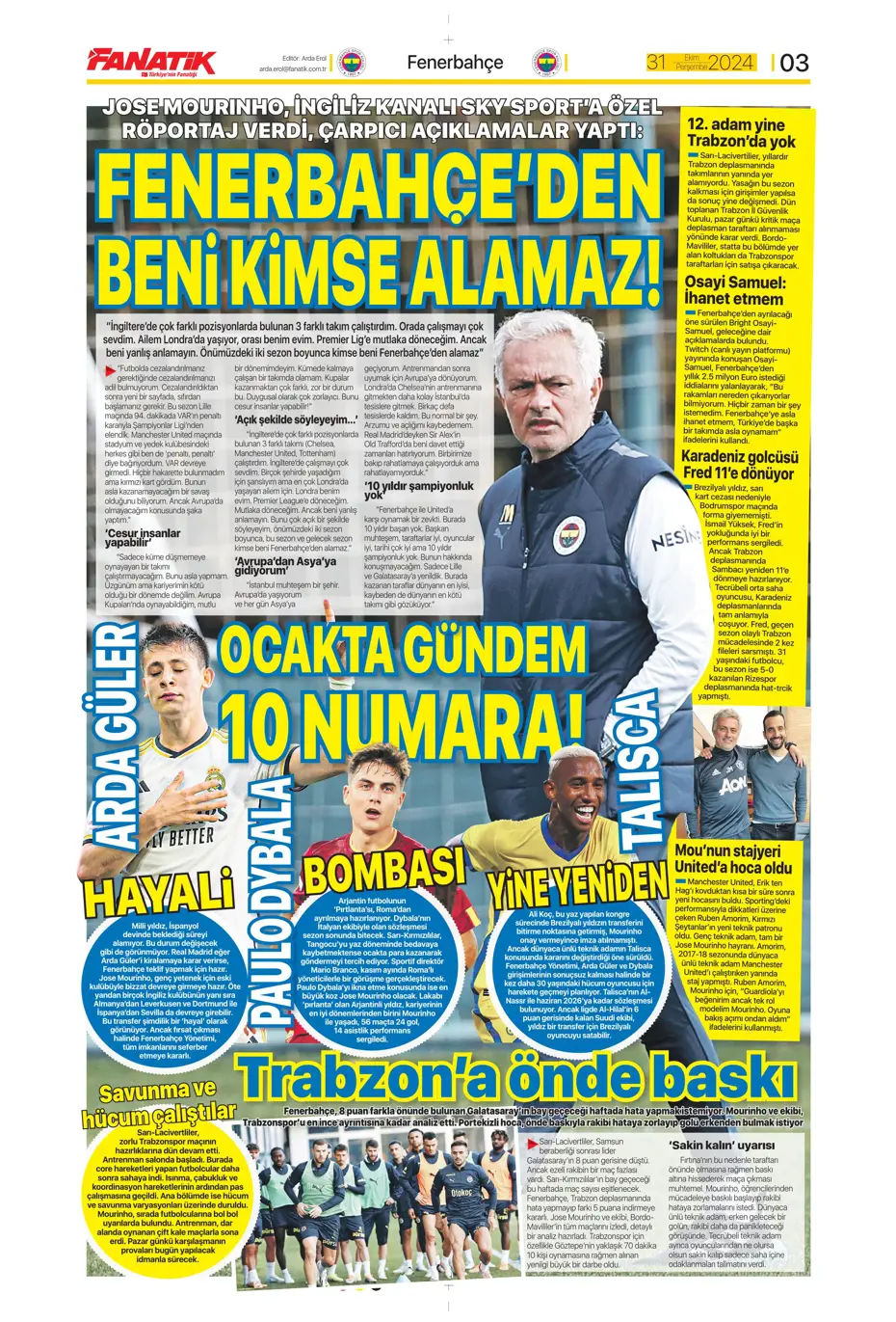 "Aslan'da Rosier harekatı" | Sporun manşetleri (31 Ekim 2024) - 5