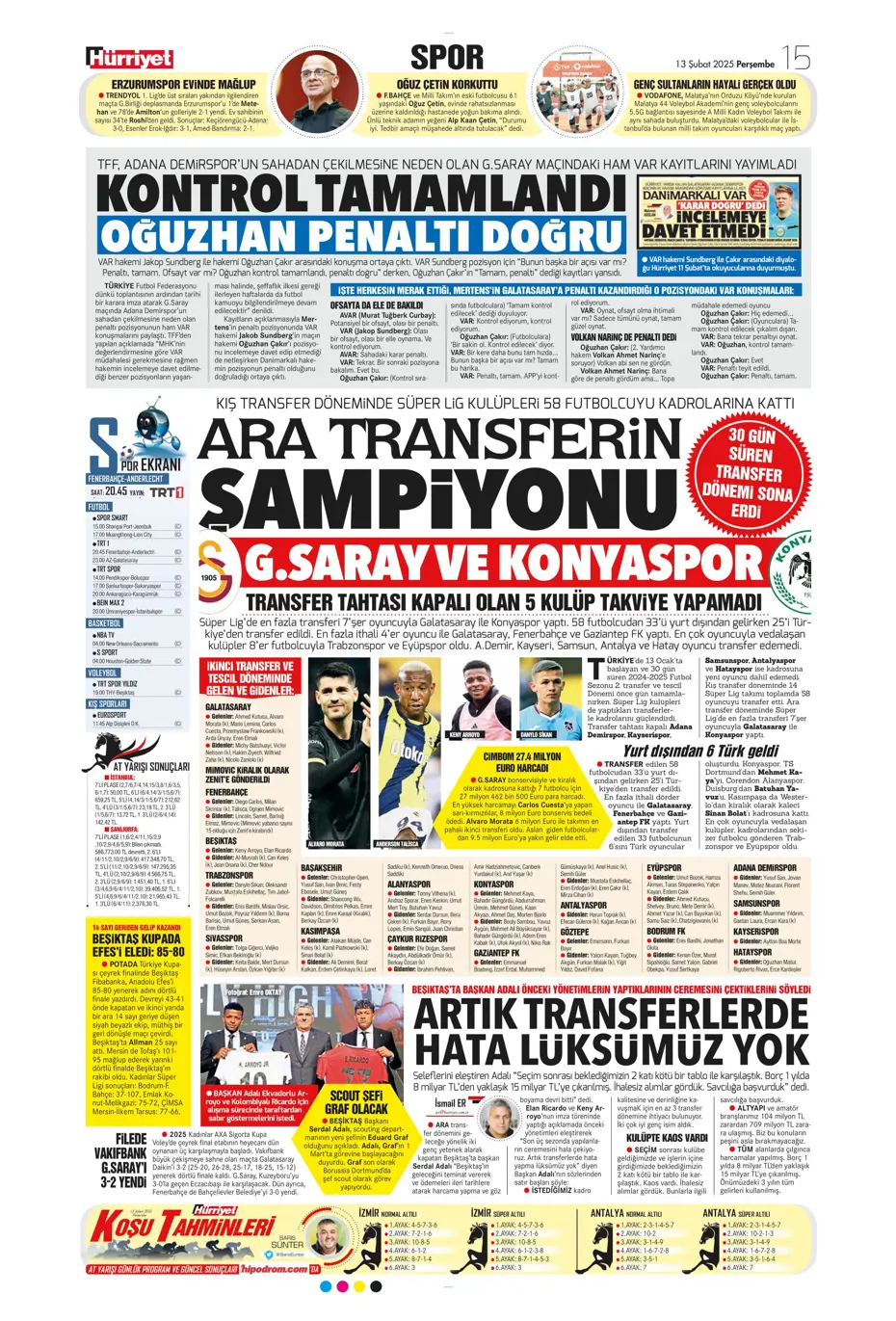 "Bugün vur, haftaya tur" | Sporun manşetleri - 18