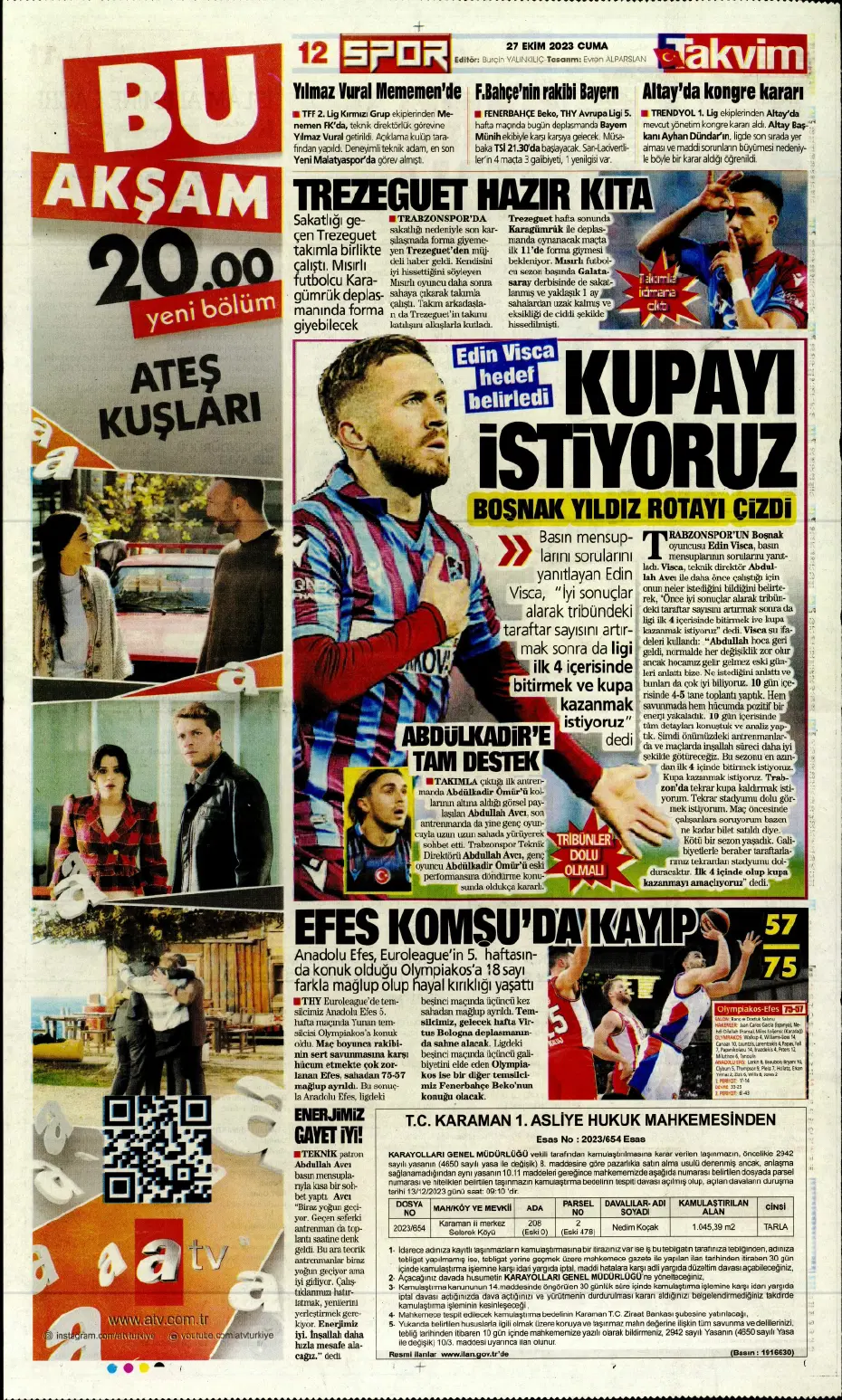 "Yüzyılın Fener'i" | Sporun manşetleri (27 Ekim 2023) - 24