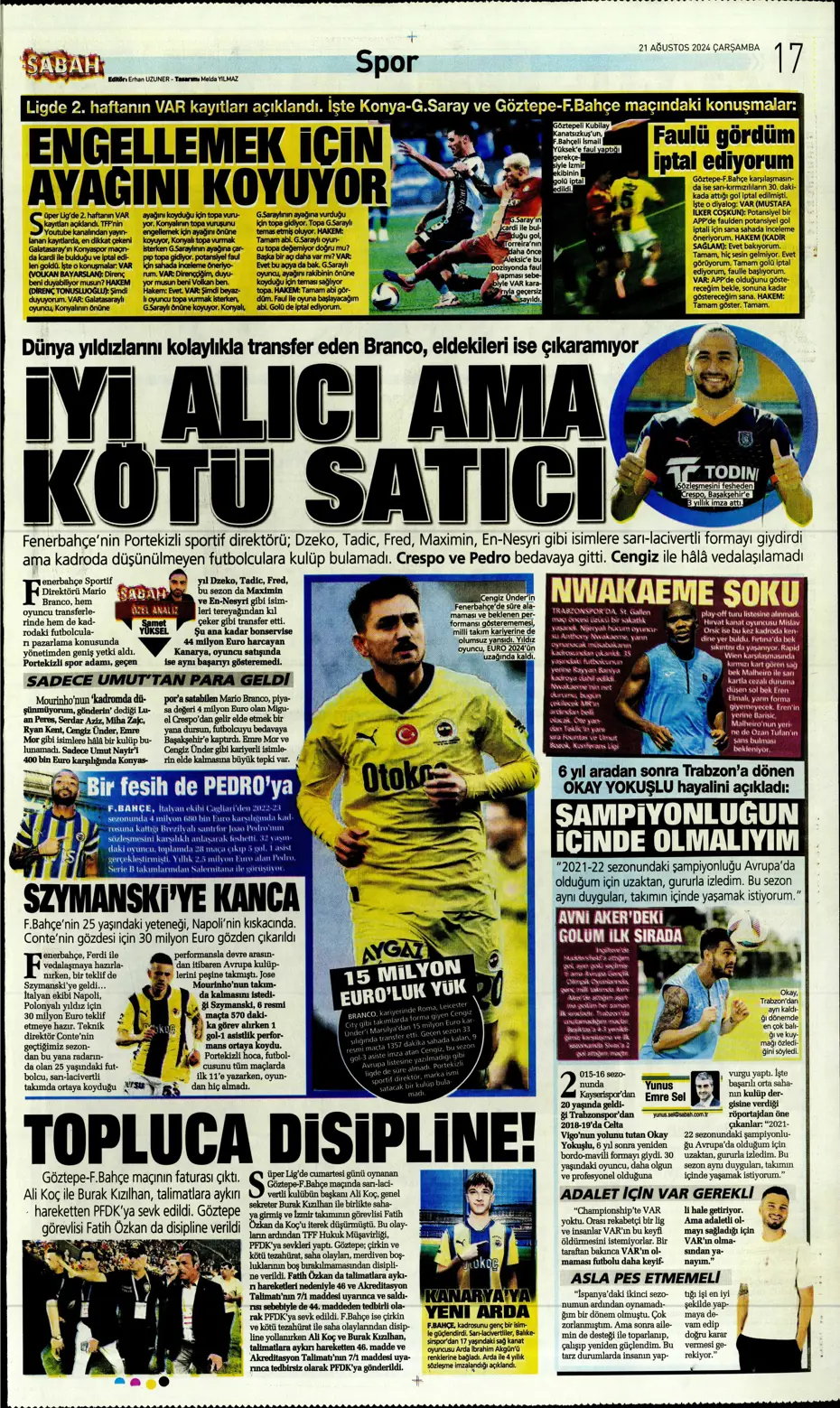 "Dev plan Anderson Talisca" | Sporun manşetleri - 25