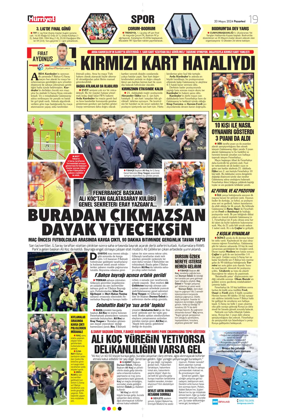 "F.Bahçe G.Saray'a bayramı zehir etti" | Sporun manşetleri (20 Mayıs 2024) - 10