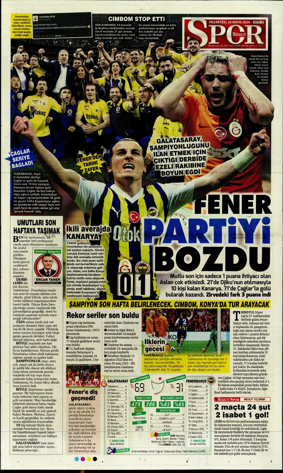 "F.Bahçe G.Saray'a bayramı zehir etti" | Sporun manşetleri (20 Mayıs 2024) - 21