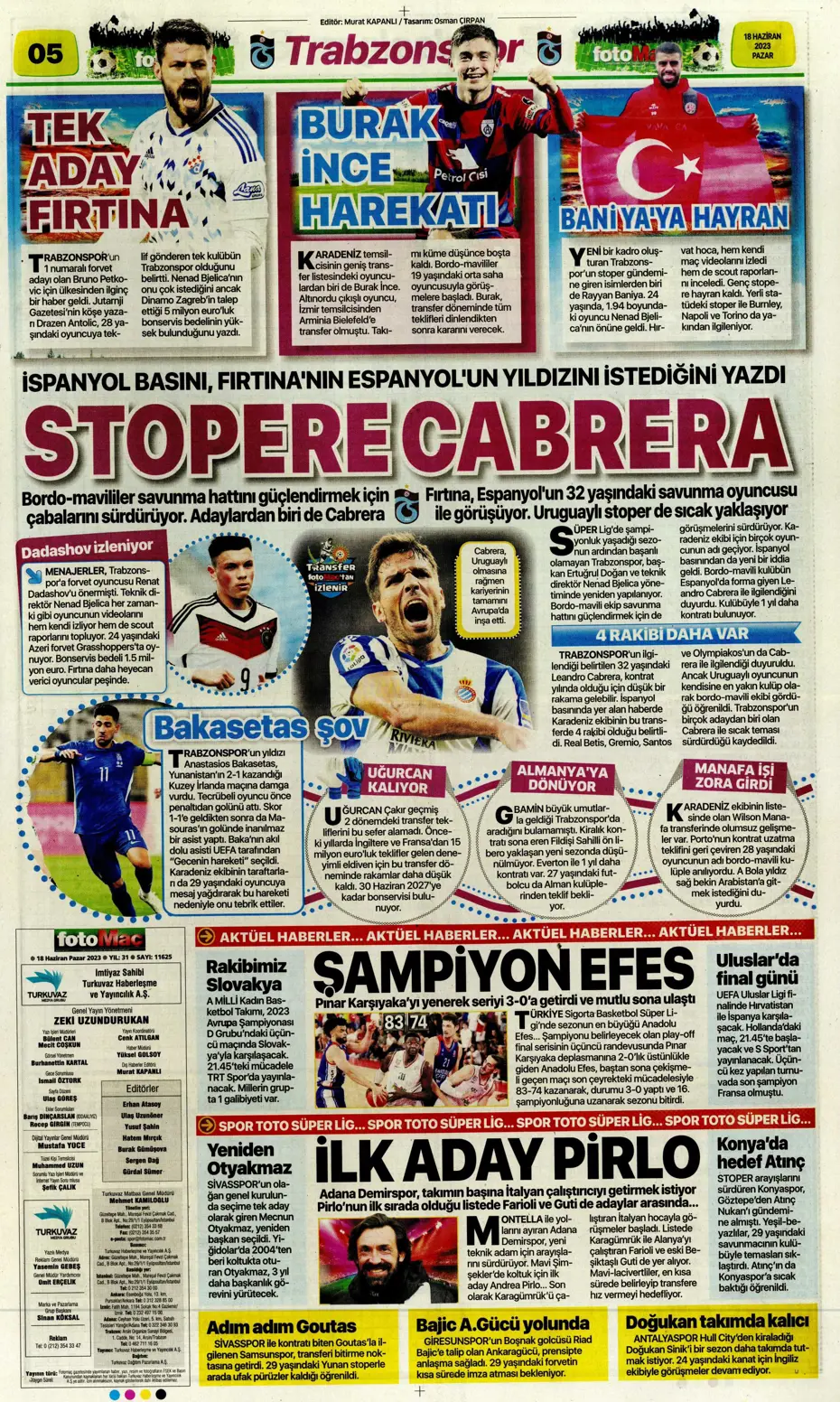 "Dzeko bavulları topluyor" Sporun manşetleri (18 Haziran 2023) - 10