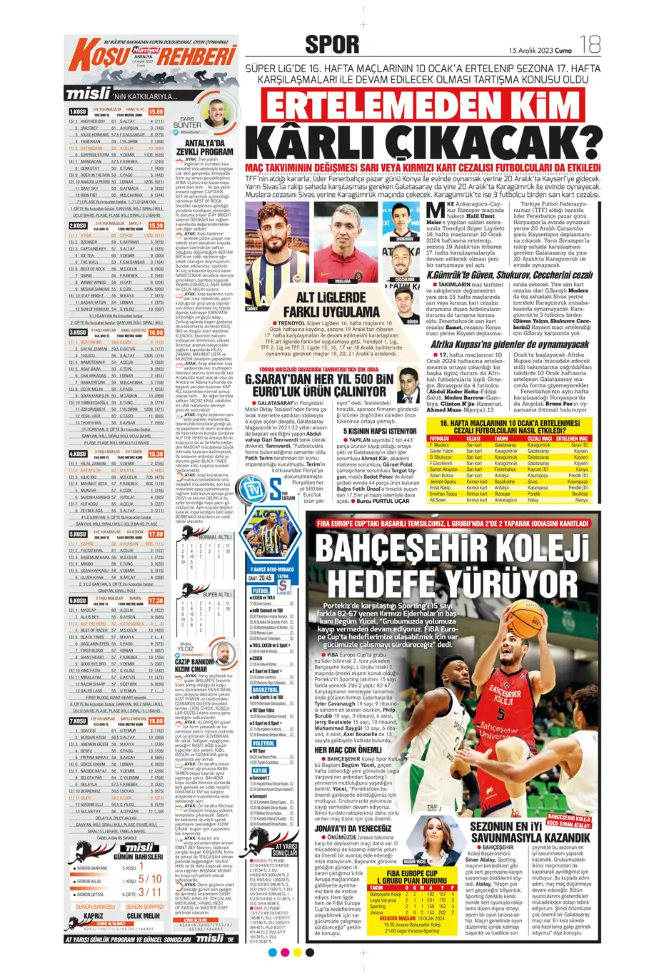 "Aslan'dan Jorginho bombası" | Sporun manşetleri (15 Aralık 2023) - 21