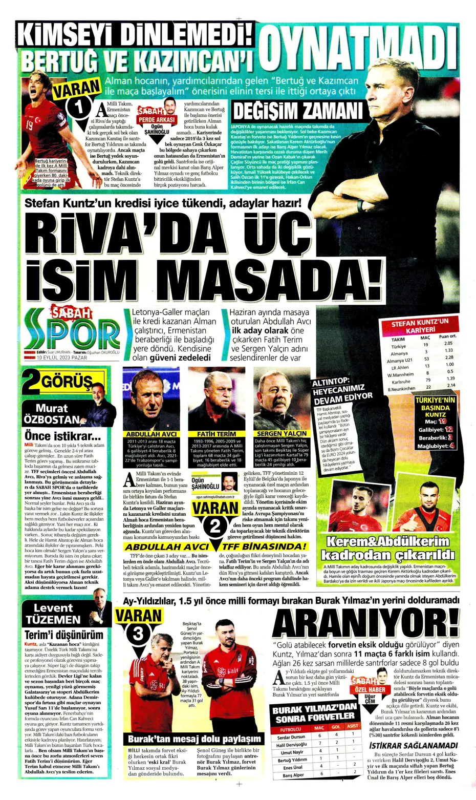 "Kuntz gidiyor, Avcı geliyor" | Sporun manşetleri (10 Eylül 2023) - 28