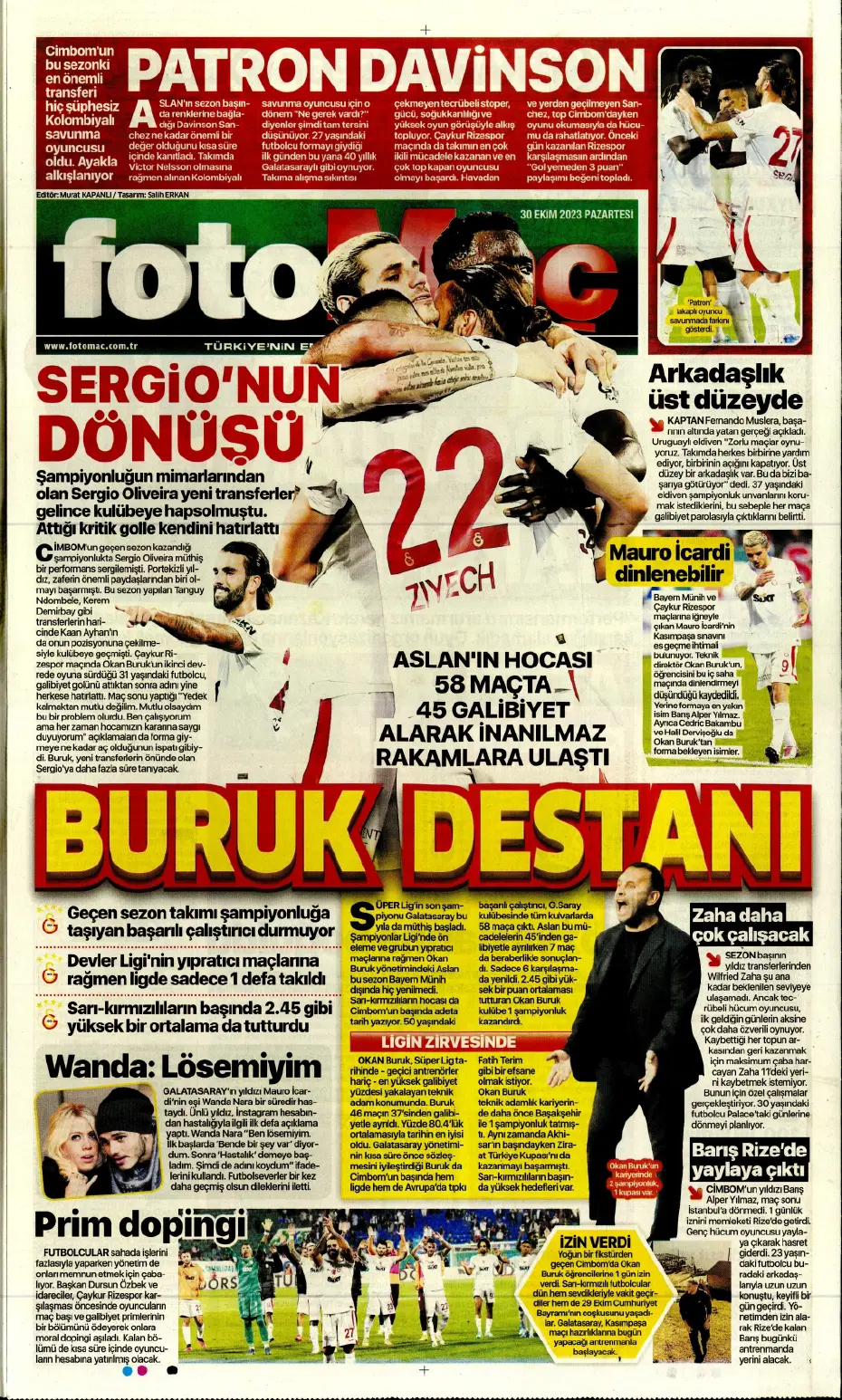 "Fenerbahçe kasırgası" | Sporun manşetleri (30 Ekim 2023) - 9