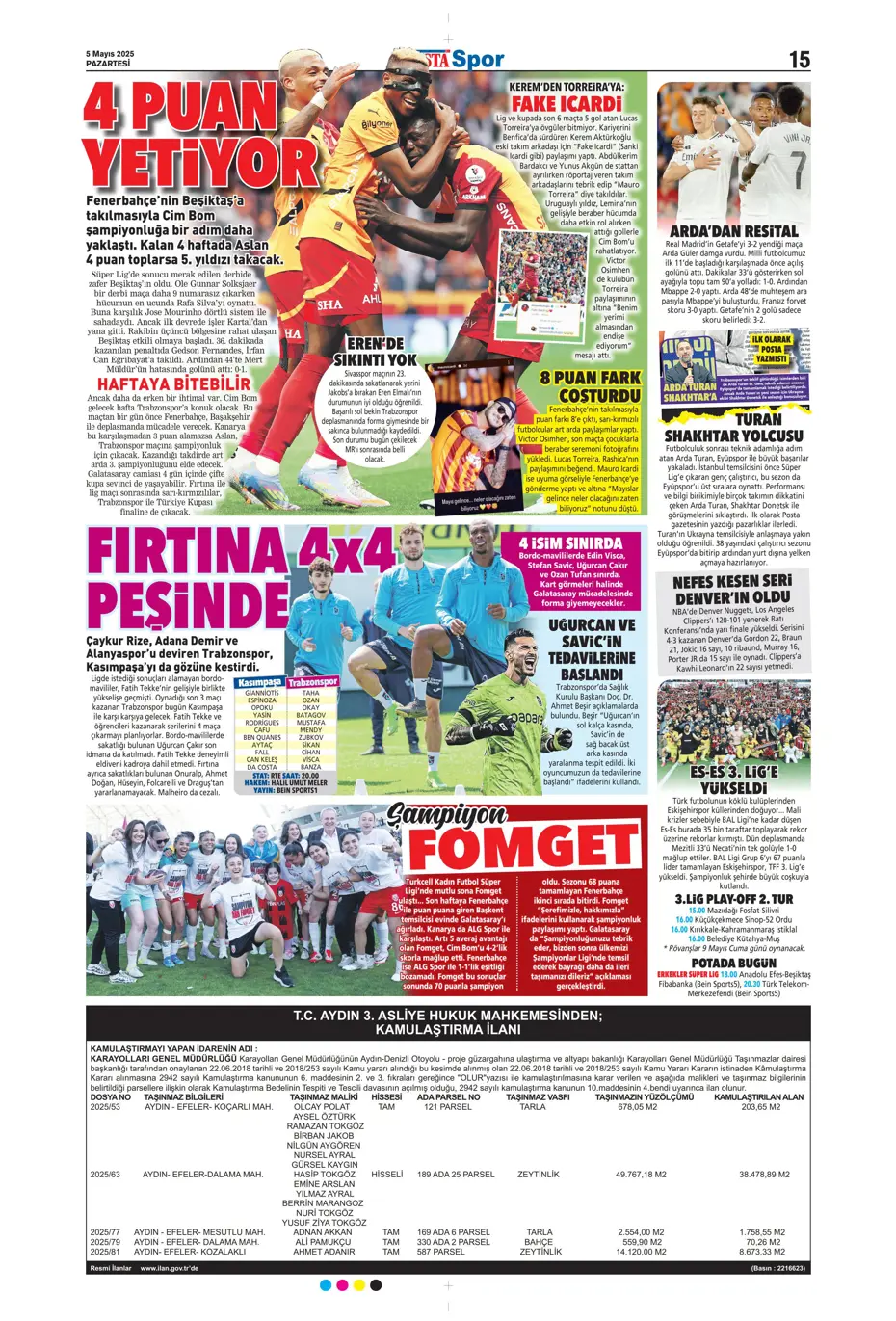 "Hayallere Kartal pençesi" | Sporun manşetleri - 24