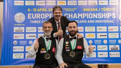 Tayfun Taşdemir ve Berkay Karakurt, 3 bant bilardoda Avrupa şampiyonu oldu