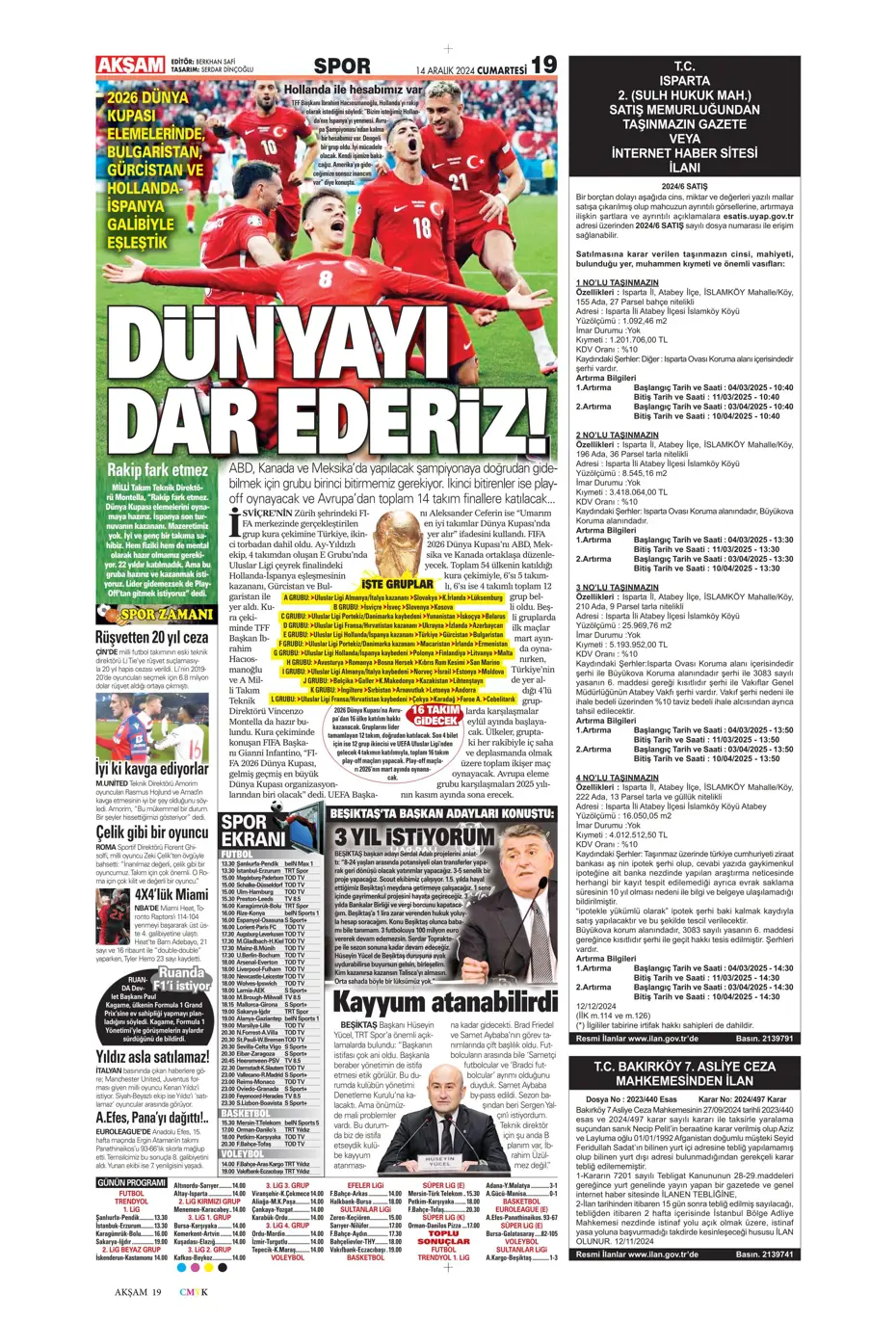 "Boscagli ve Hancko listeye girdi" | Sporun manşetleri - 2 "Boscagli ve Hancko listeye girdi" | Sporun manşetleri - 2
