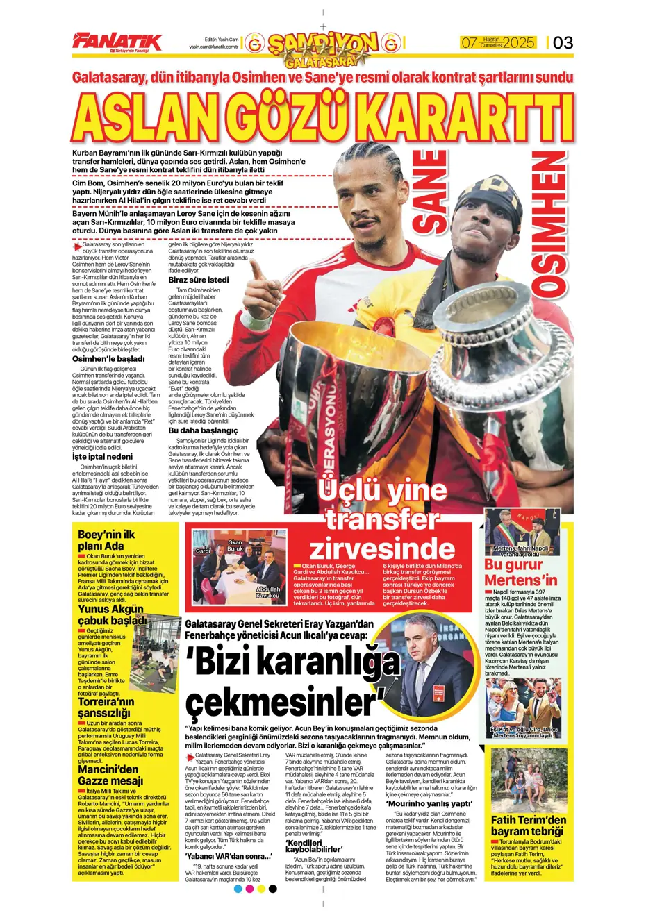 "Osayi, Beşiktaş'a doğru" | Sporun manşetleri (7 Haziran 2025) - 3