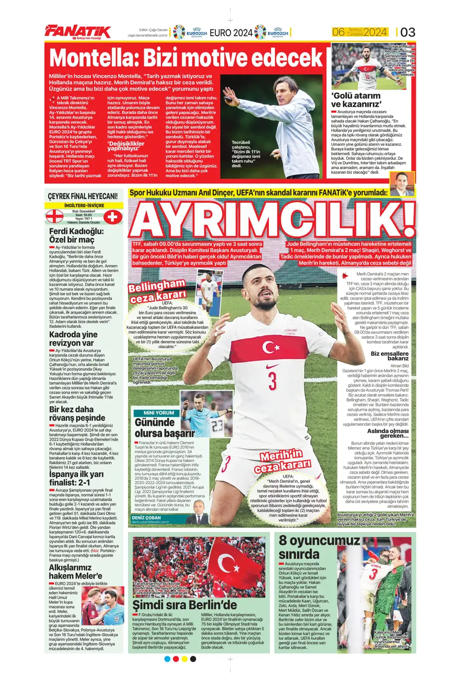 "Avrupalı selam dur! Türkler geliyor" | Sporun manşetleri (6 Temmuz 2024) - 3