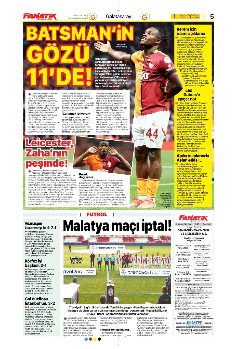 "Mou varsa fire yok" | Sporun manşetleri (11 Ağustos 2024) - 6