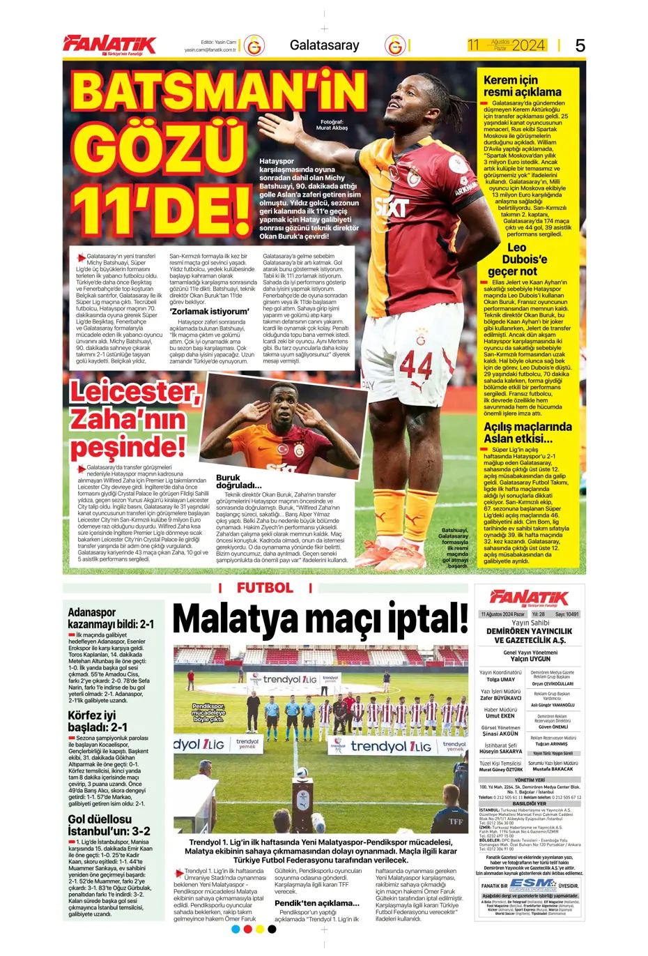 "Mou varsa fire yok" | Sporun manşetleri (11 Ağustos 2024) - 8