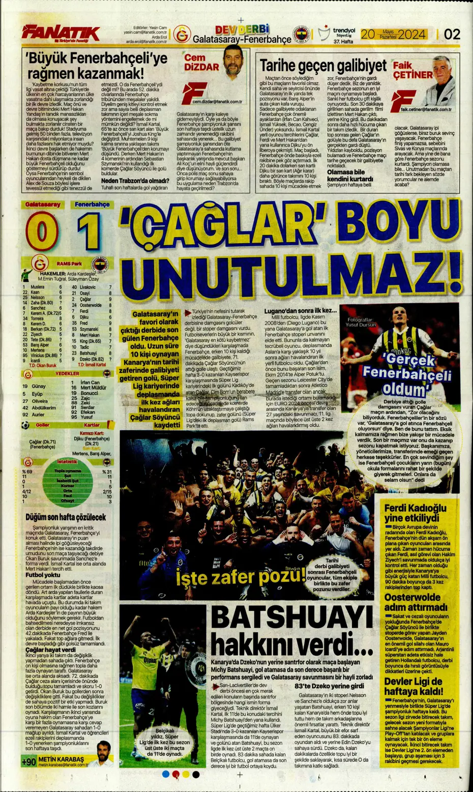 "F.Bahçe G.Saray'a bayramı zehir etti" | Sporun manşetleri (20 Mayıs 2024) - 3