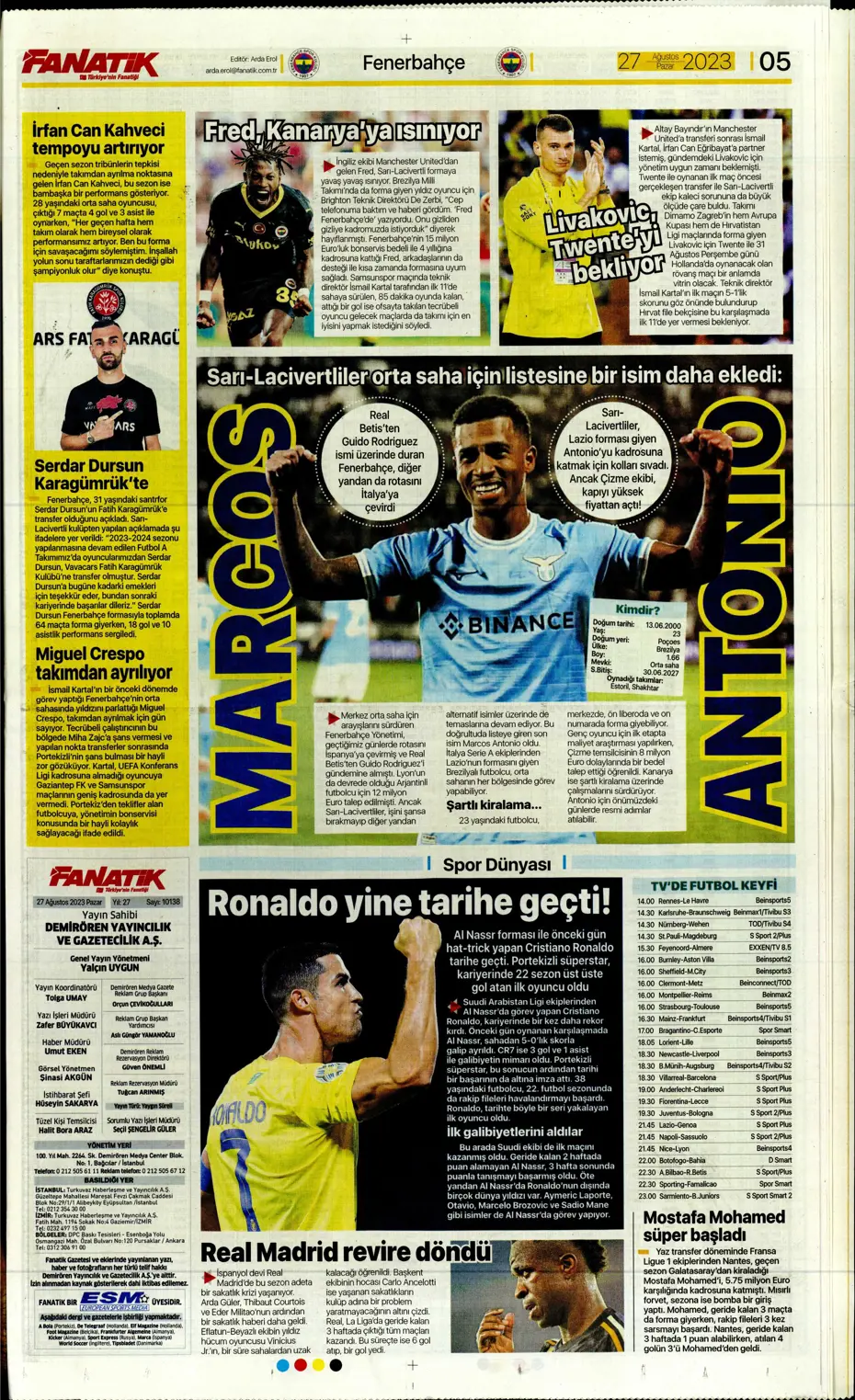 "Mertens sürprizi" | Sporun manşetleri (27 Ağustos 2023) - 9