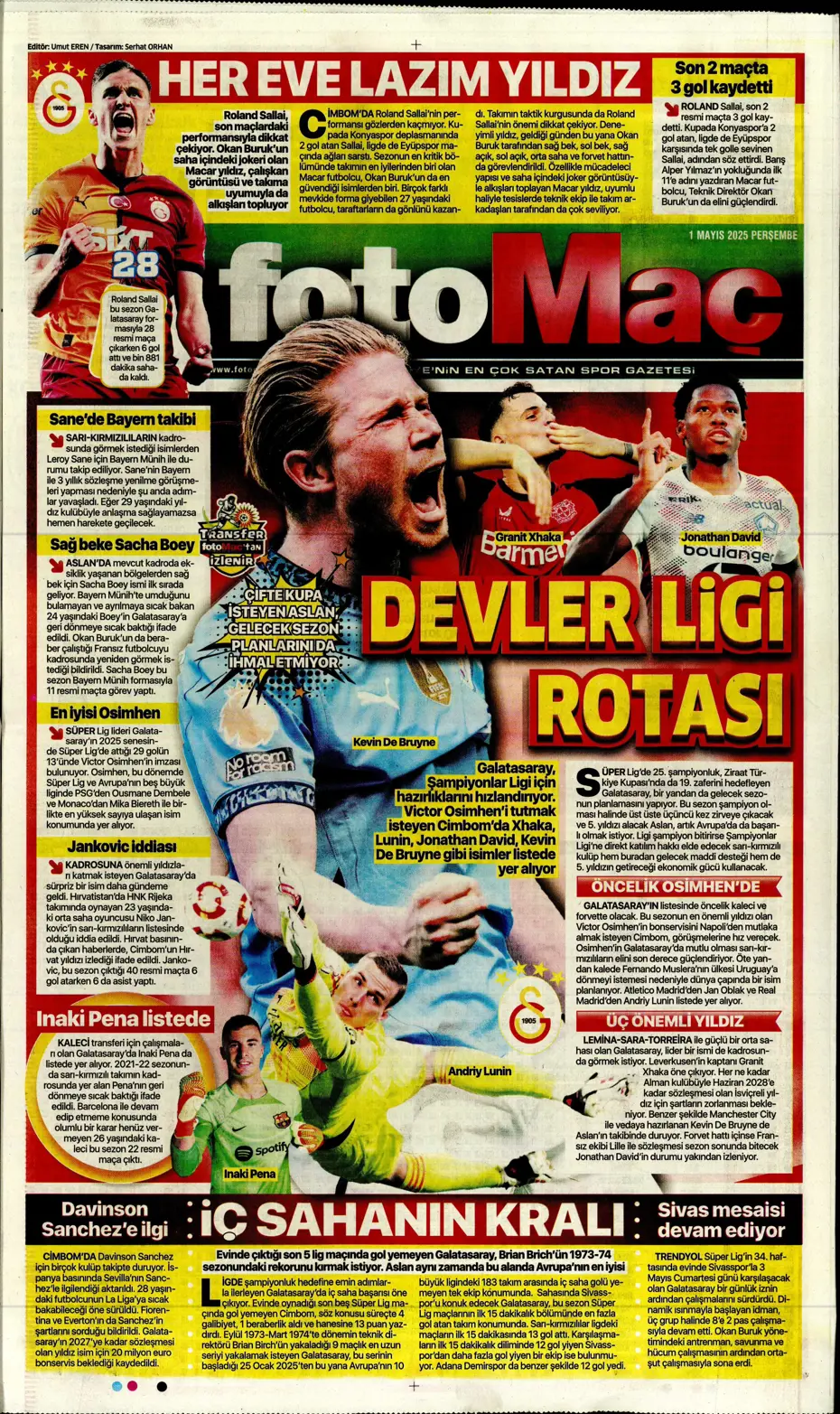 "Aslan'ın Sane planı" | Sporun manşetleri - 17
