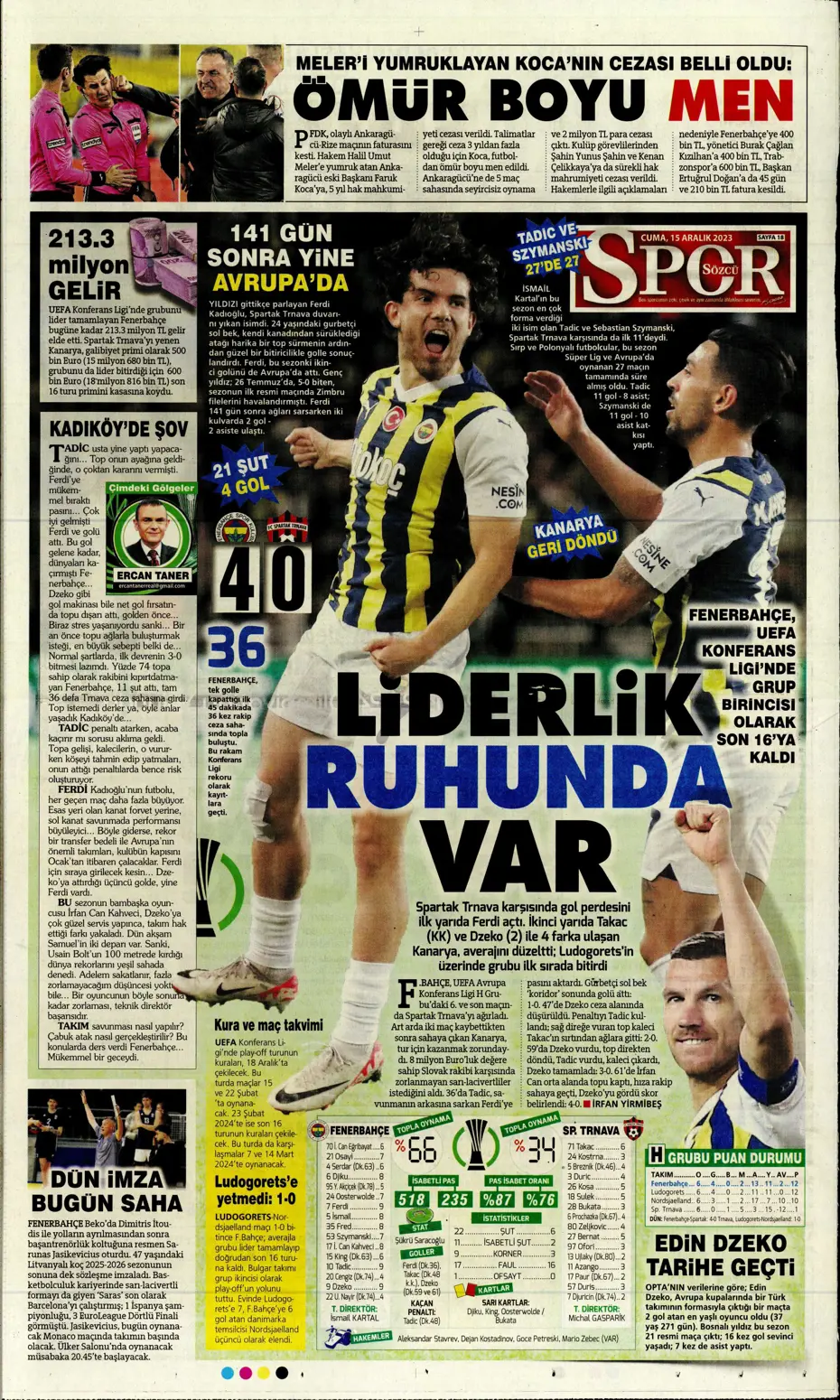 "Aslan'dan Jorginho bombası" | Sporun manşetleri (15 Aralık 2023) - 32