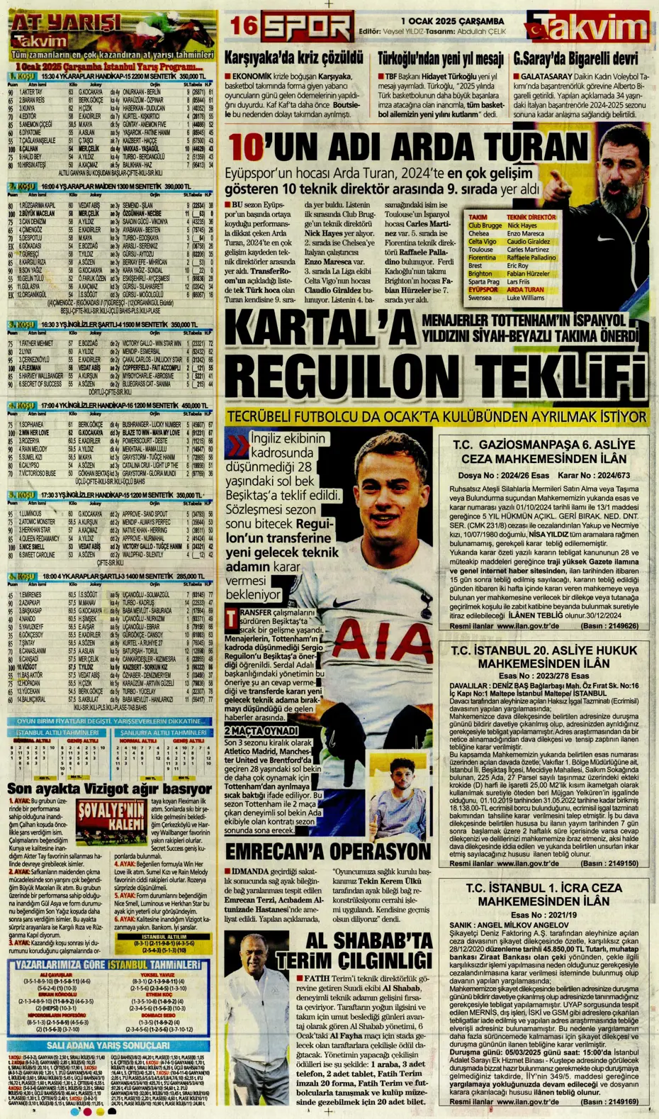 "Sergen Yalçın ve ekibi cumartesi başlıyor" | Sporun manşetleri (1 Ocak 2025) - 30